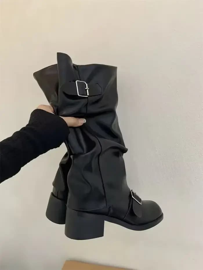 Femme bottes genou haute plate-forme talons épais tendance Punk gothique New Rock cuir mode chaussur