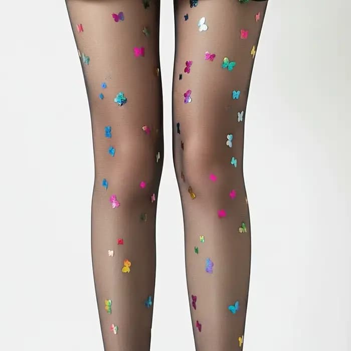 Collants noirs sexy pour femmes, style vintage Y2K, imprimé papillon, en soie transparente, pour fil