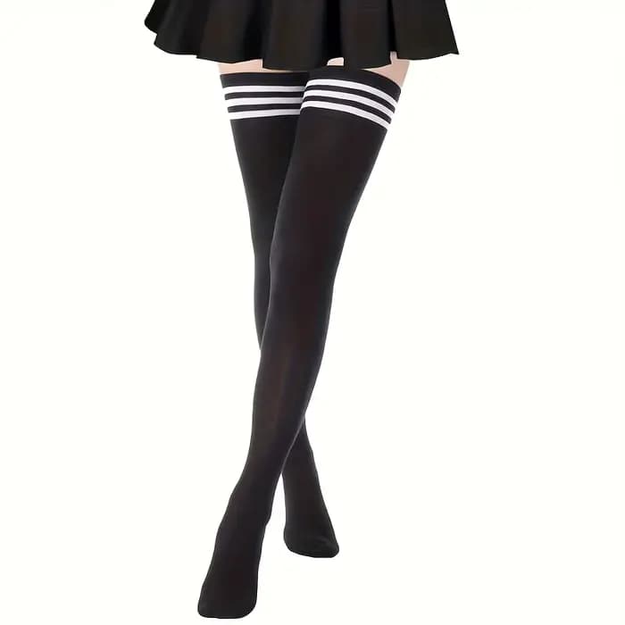 1 paire de chaussettes hautes pour femmes, pour la saison automne/hiver, couleur unie, chaussettes l