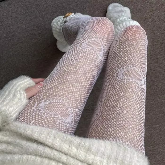 Coeur maille fille collants bas blanc résille collants femme pour femmes été Legging bas