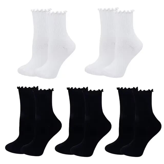 5 paires de chaussettes à volants pour femmes, nouveauté noire et blanche, chaussettes amusantes, mi