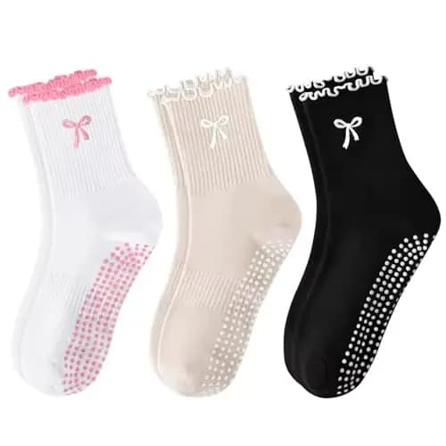 3 paires de chaussettes de yoga pour femmes, chaussettes de yoga, de pilates et de ballet antidérapa