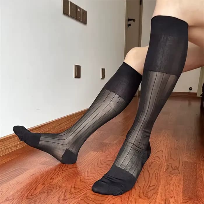 Chaussettes fines pour hommes, au-dessus du genou, formelles, pour affaires, longues, sexy, transpar