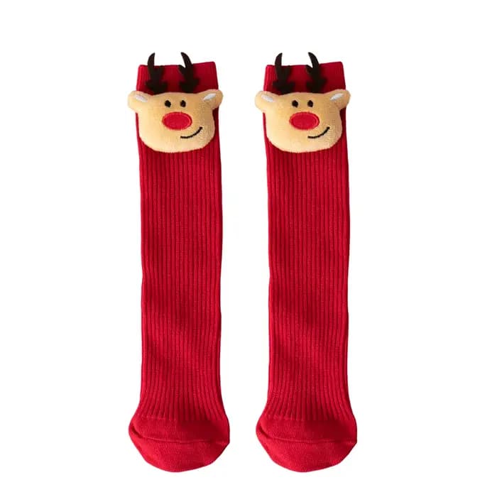 Chaussettes de noël pour nouveau-nés, chaussettes longues en coton rouge pour nourrissons, décor d'a