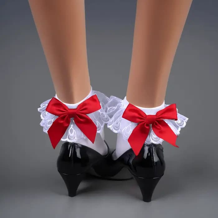 Chaussettes de cheville en dentelle pour femmes, chaussettes à Double volants, en résille, drôles, p