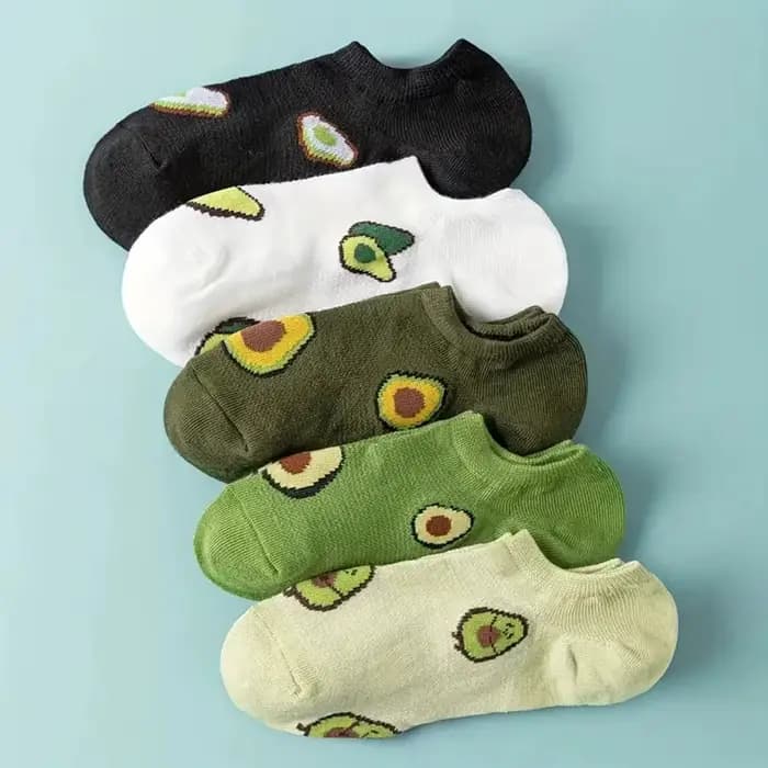 5 paires de chaussettes d'équipage d'avocat, dessin animé, mode fraîche, respirantes, confort Kawaii