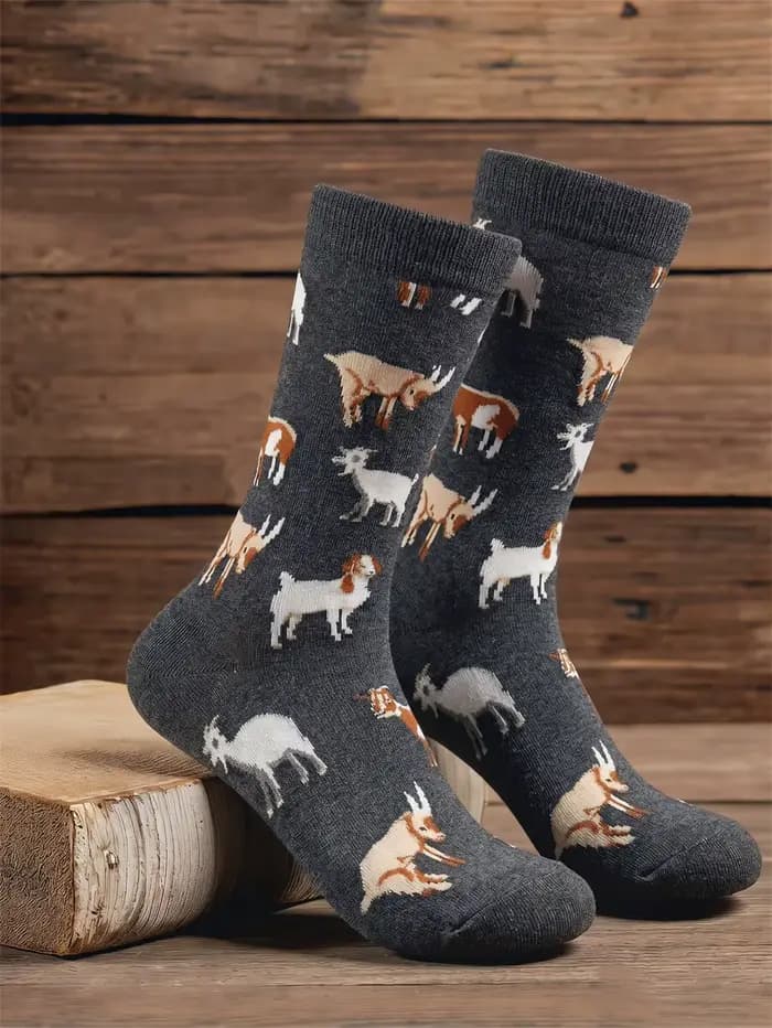 Chaussettes en coton gris pour hommes, motif animal fantaisie, confortables, nouvelles chaussettes p