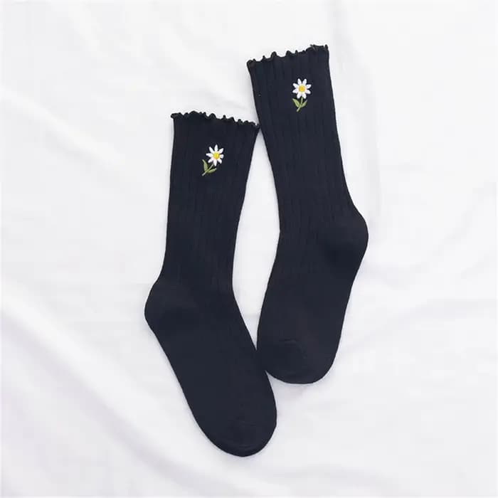 Chaussettes pour femmes Sleeping Beauty Chic, broderie florale de dessins animés, style Preppy Mori 