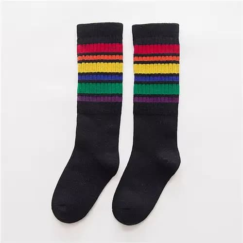 Chaussettes de football pour enfant garçon, chaussettes de genou arc-en-ciel rayées, chaussettes d'é