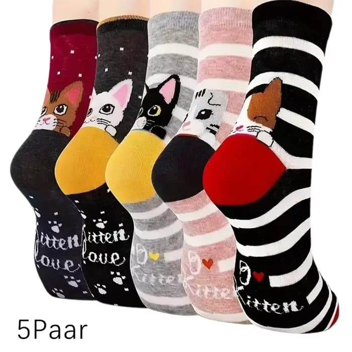 5/10 paires femmes chaussettes motif Animal coton chaussettes coloré drôle sueur mèche chaussettes d