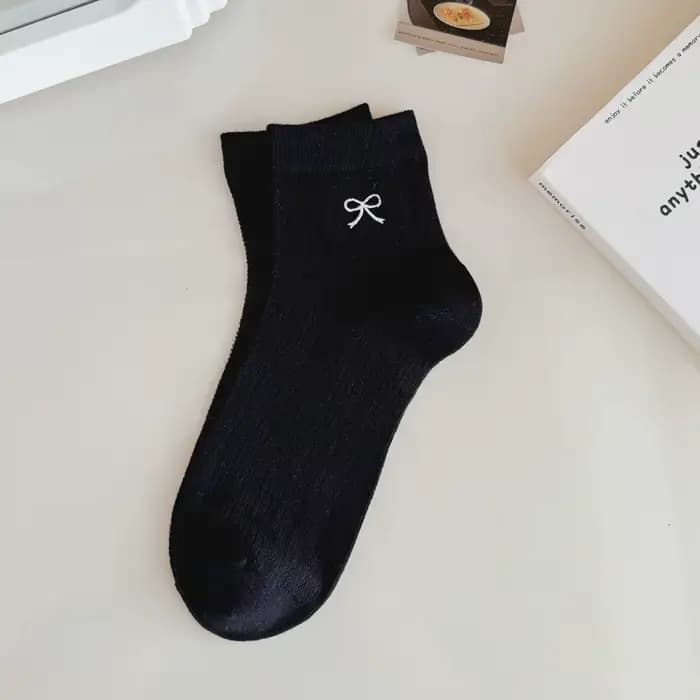 Chaussettes en coton avec nœud brodé pour femmes, respirantes, japonaises, coréennes, évidées, style