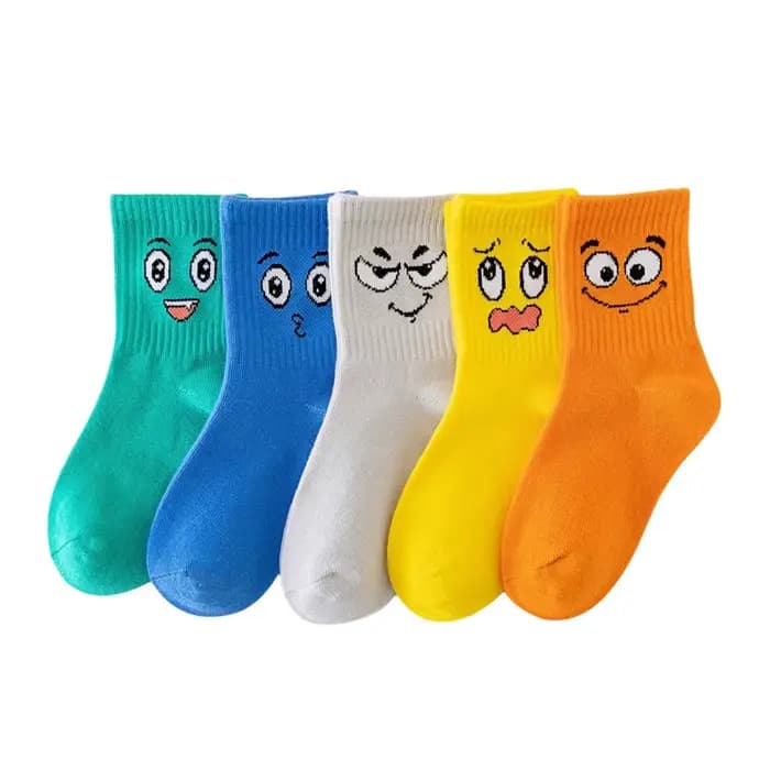 5 paires de chaussettes pour enfants, émoticônes, motif de visage drôle, confortables et respirantes