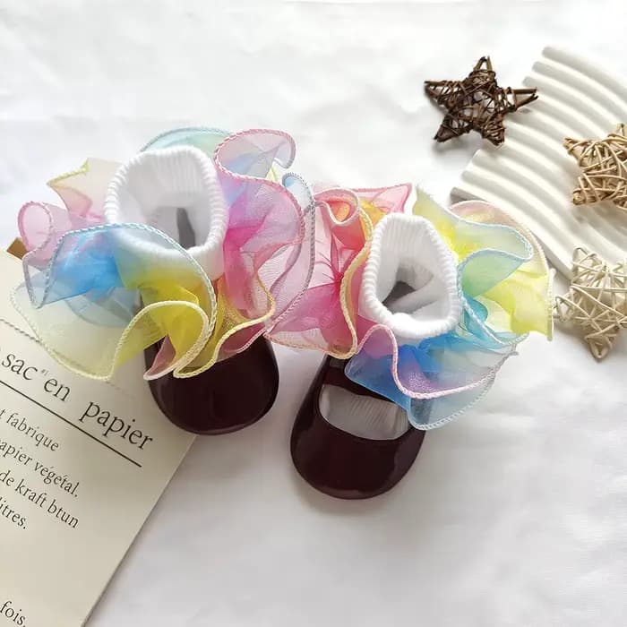 Chaussettes de princesse en dentelle arc-en-ciel pour nouveau-né, chaussettes de rinçage pour filles