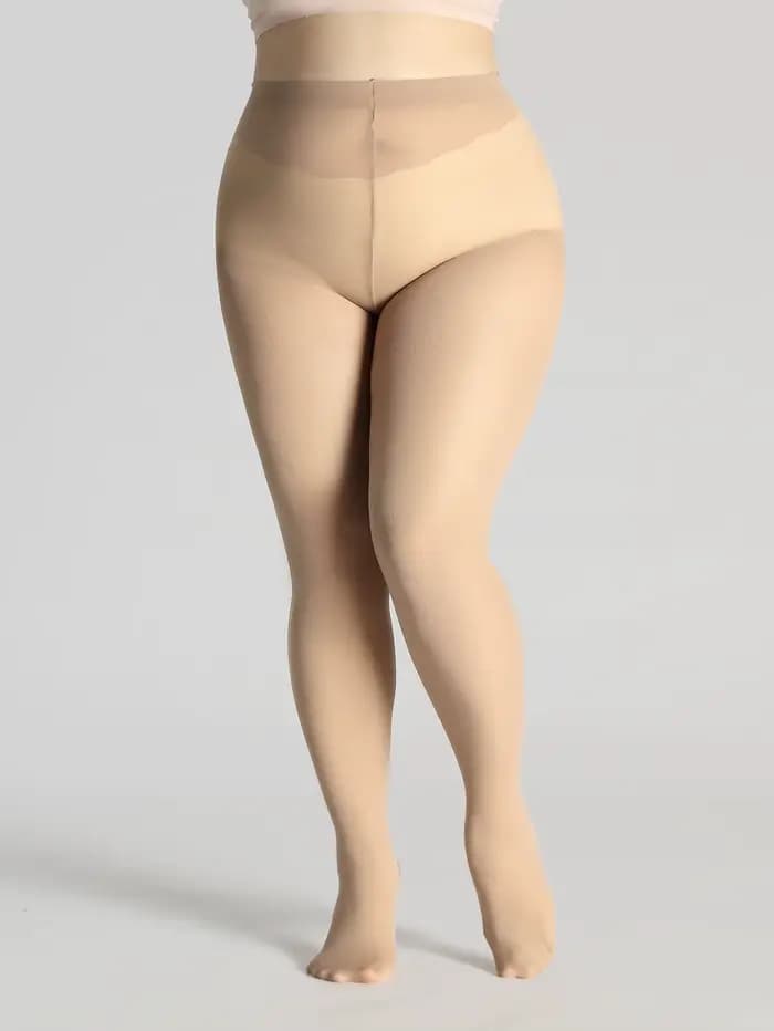 1 Paire de Collants Grande Taille Transparents Noirs/Beige/Marron avec Dessus Opaque et Effet Gainan