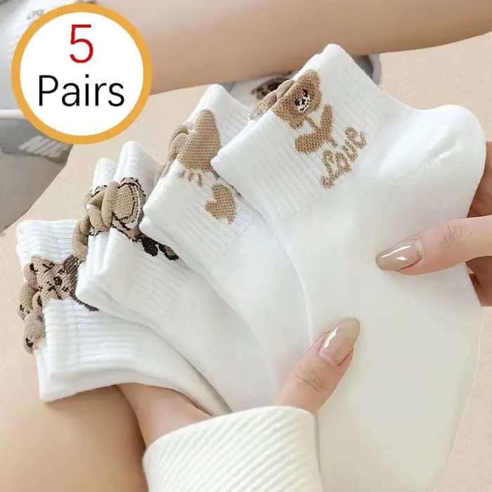 5/10/20 paires de chaussettes à motif ours en peluche pour femmes, polyvalentes, à la mode, créative