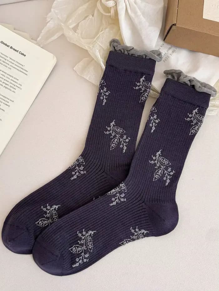 Chaussettes longues à la mode pour femmes, chaussettes fines et respirantes à fleurs mignonnes, styl