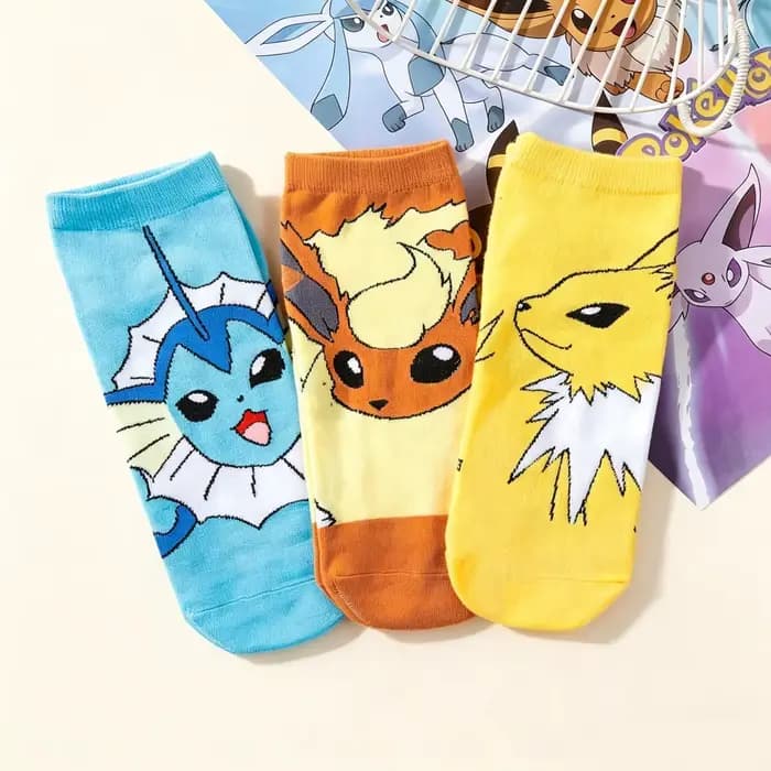 3 paires de chaussettes tricotées pour femmes, motif imprimé en coton, style dessin animé japonais P