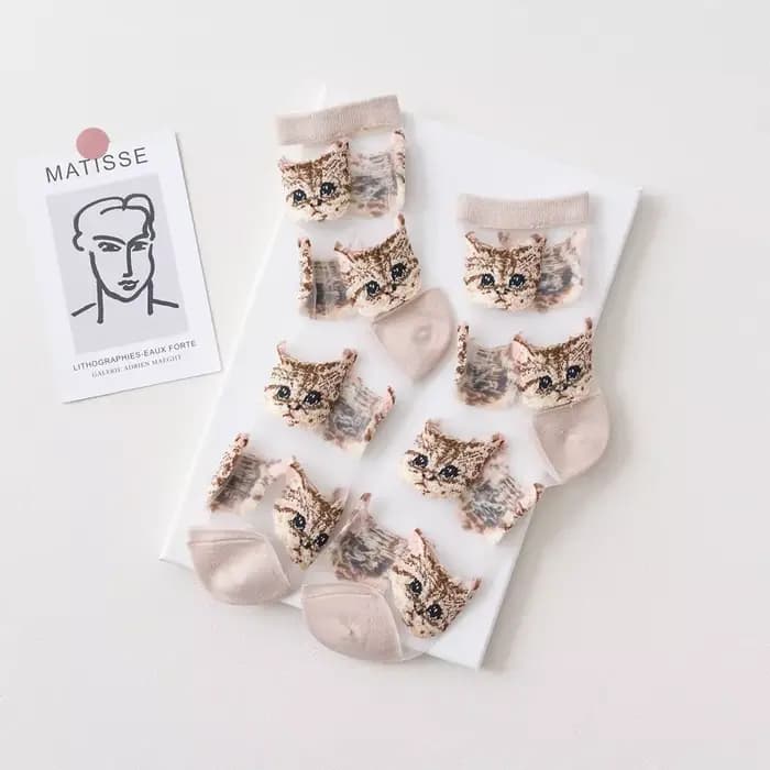 Chaussettes chat mignonnes transparentes pour femmes, chaussettes Kawaii pour dames, bas en fibre de