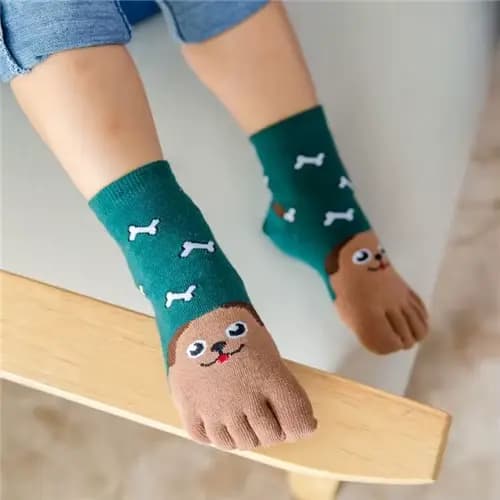 Chaussettes pour enfants, pour filles et garçons, à la mode, imprimées à cinq doigts, en coton, dess