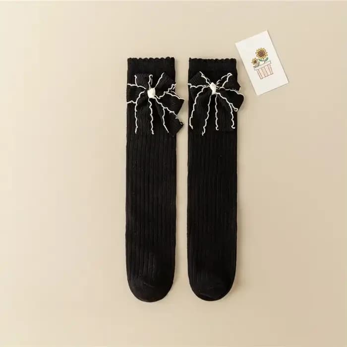 Bas Lolita Kawaii noir blanc pour fille, chaussettes longues au genou pour enfants, chaussettes de m