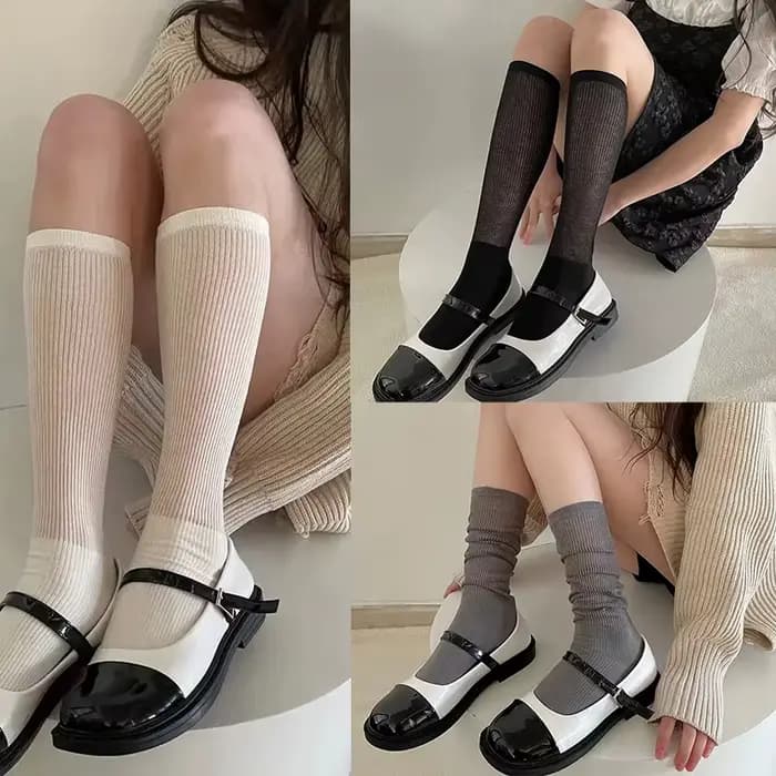 Chaussettes Lolita Y2K pour femmes, 2 pièces, solides, longues, amples, aux genoux, en dentelle resp