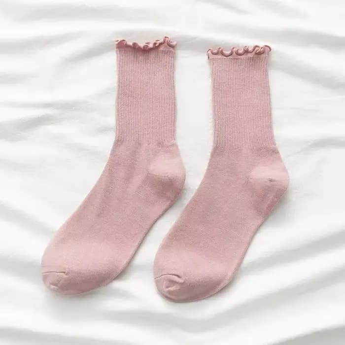 Chaussettes avec froufrous pour femmes, nœud en forme de cœur de dessin animé, broderie lapin et our