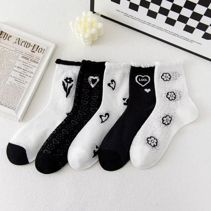 Lot de 5 paires de chaussettes pour femmes, chaussettes fines d'été et de printemps, chaussettes amu