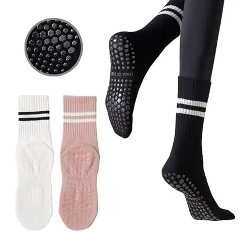 2 paires de chaussettes Pilates pour femmes avec poignées, chaussettes de Yoga antidérapantes pour f
