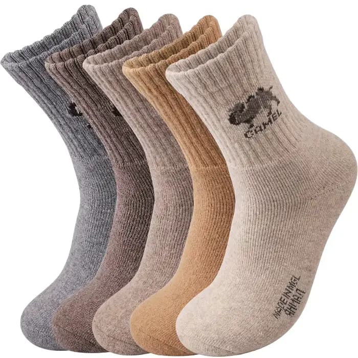 5 paires de chaussettes épaisses imprimé chameau pour hommes, chaussettes d'hiver décontractées en t