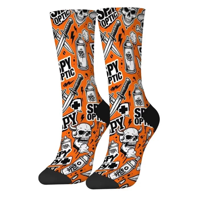 Chaussettes orange style dessin animé Harajuku, chaussettes tendance imprimées style streetwear, hip
