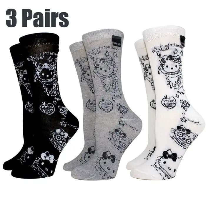 3 paires de chaussettes à la mode pour femmes, chaussettes Hello Kitty de dessin animé, nouvelles ch