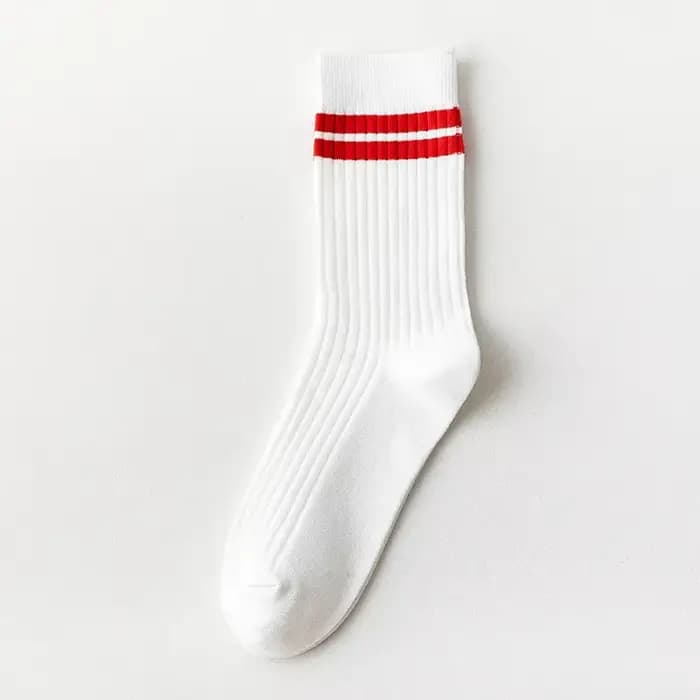 Chaussettes de sport coréennes à rayures blanches et oranges pour femmes, longues, en coton, douces 