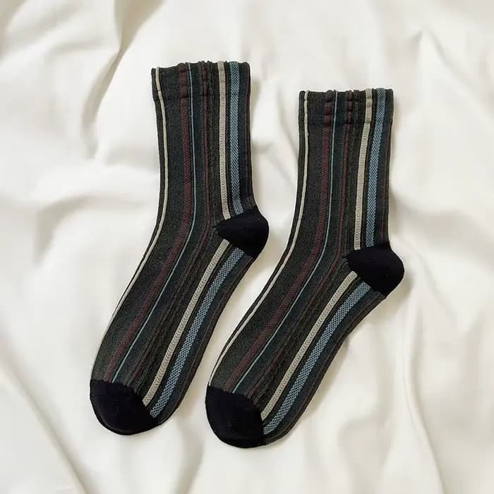 Chaussettes rétro Mori à rayures verticales, chaussettes Preppy en coton à rayures fines contrastées