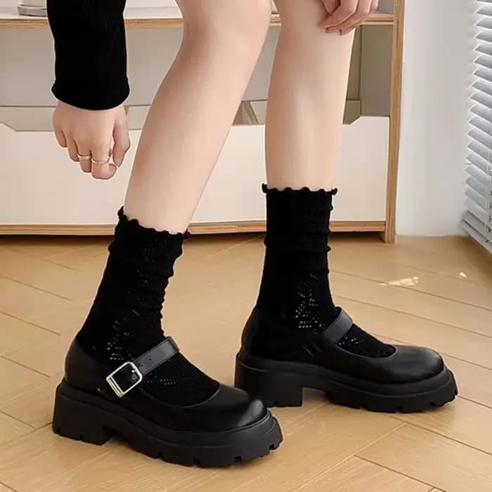 Chaussettes d'automne pour femmes, avec bordure en dentelle, maille ajourée, respirantes, amples, co