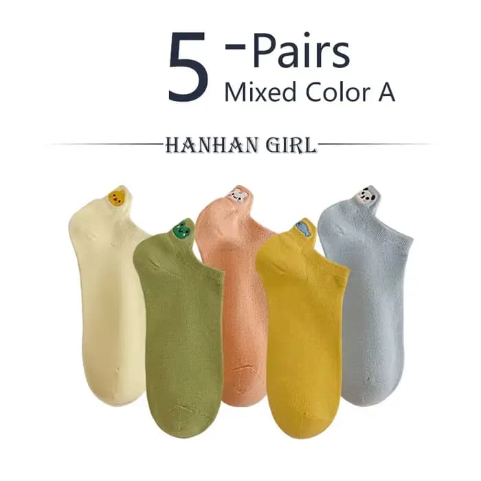5 paires de chaussettes amusantes pour femmes, Style coréen, Animal Kawaii, couleurs acidulées, ense
