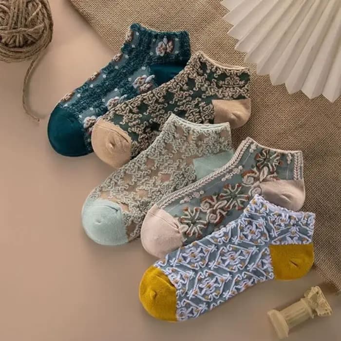 5 paires femmes Vintage mignon chaussettes ensemble femme dame Harajuku Kawaii fille florale Sport c