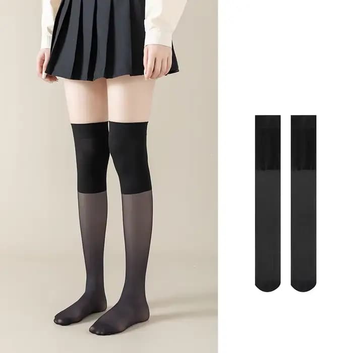 Chaussettes hautes pour femmes, fines et transparentes en nylon, pour l'été, avec bande antidérapant