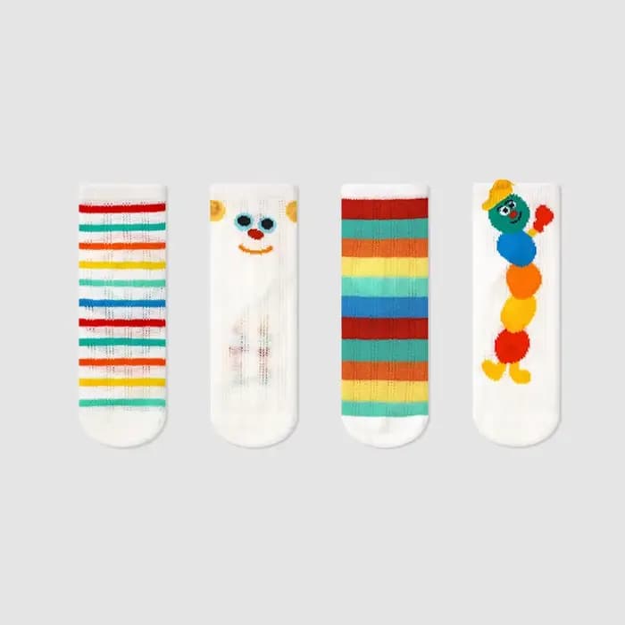 4 paires de chaussettes pour filles, motif chenille de dessin animé mignon, chaussettes rayées confo