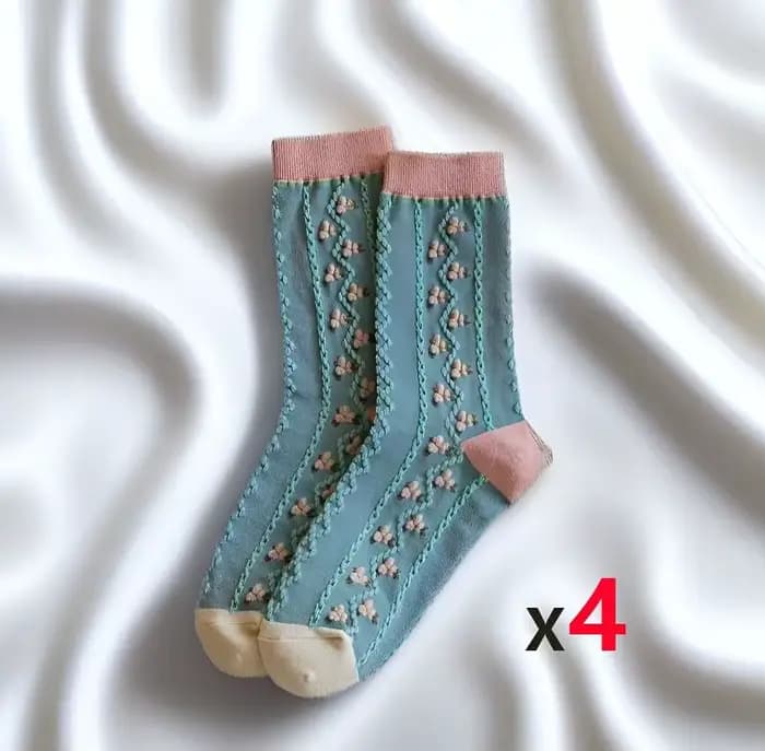 4 paires de chaussettes florales ensemble femmes mignon fleur géométrique 3D texturé cheville Cottag