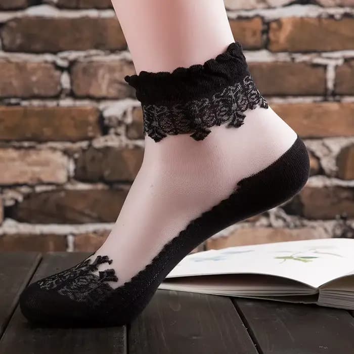 Chaussette en dentelle à volants pour femme, 1 paire, douce, confortable, pure soie, coton, maille é