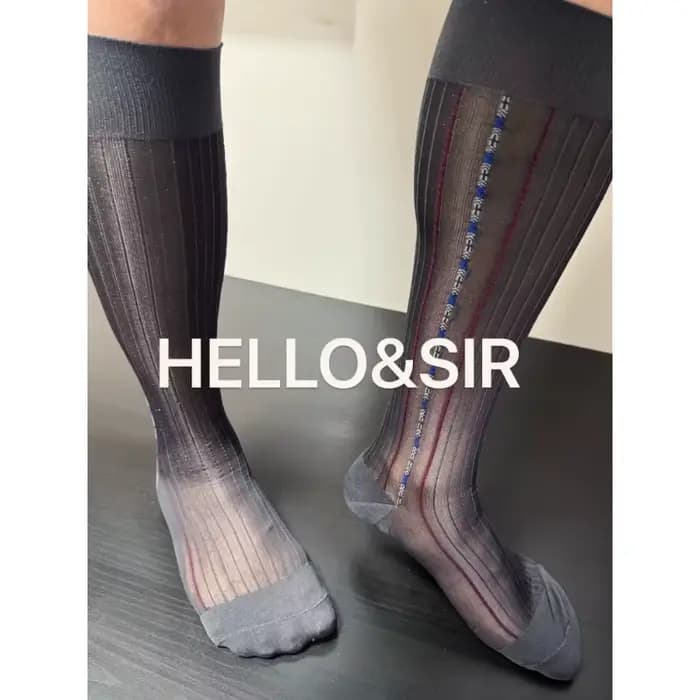 Nouvelles chaussettes pour hommes, chaussettes habillées transparentes à rayures, hauteur genou, gra