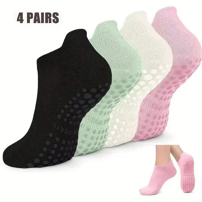 4 paires de chaussettes Pilates à poignée pour femmes, chaussettes athlétiques de Yoga pour Barre, B