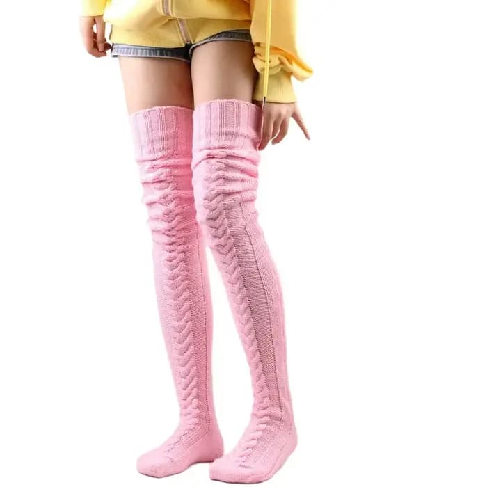 Jambières chaudes au dessus du genou pour femmes, chaussettes longues torsadées, empilées, à la mode