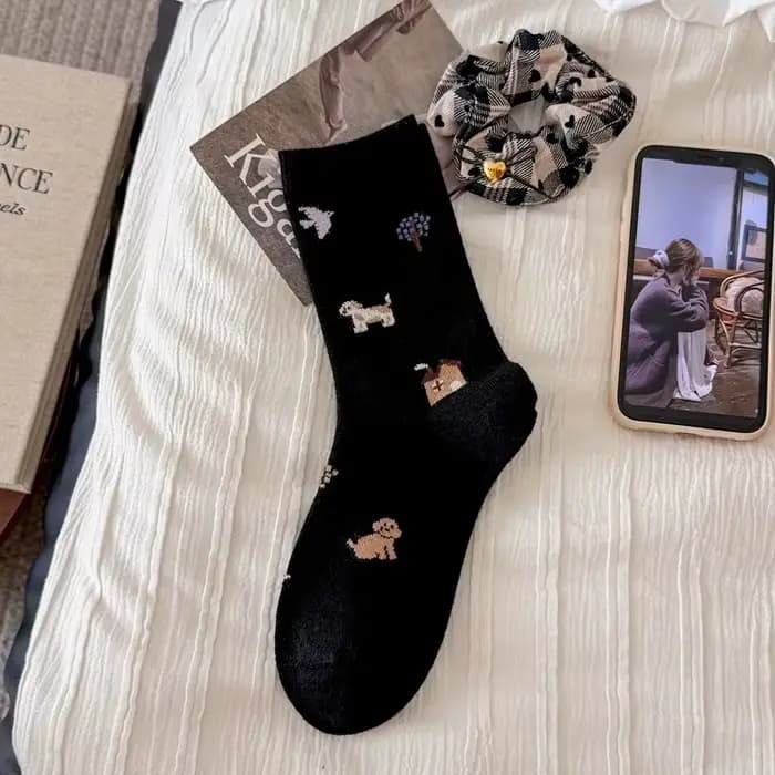 Chaussettes épaisses pour femmes, mode hiver, dessin animé rétro décontracté pour filles, chaussette