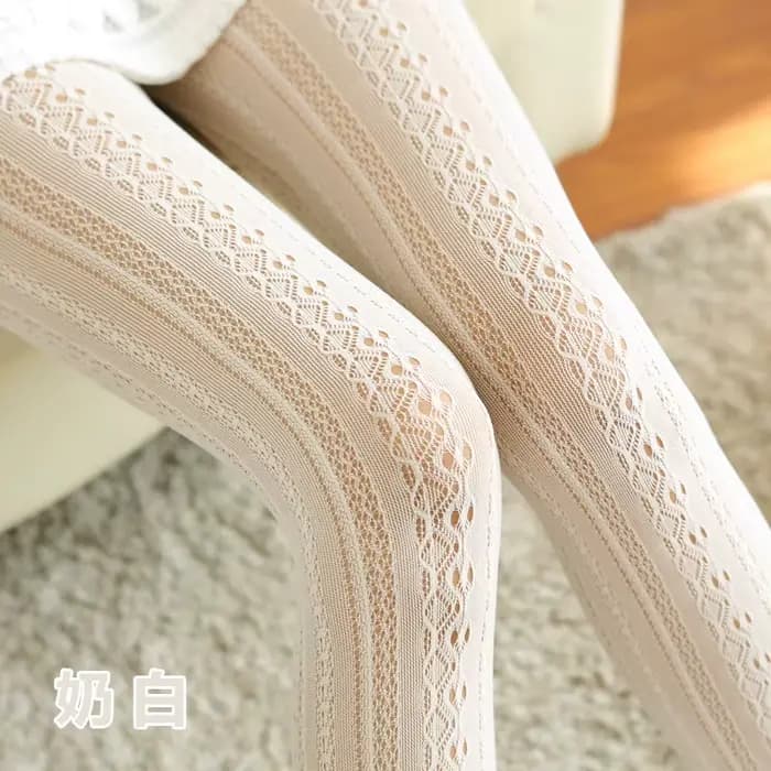 Collants en coton tricoté à dentelle sexy pour femmes et jeunes filles, bas rayés ajourés d'automne,