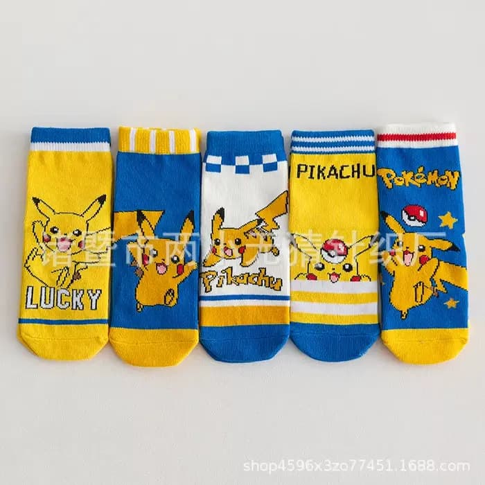 Chaussettes pour enfants, 5 pièces, chaussettes Pikachu pour garçons, mode dessin animé Kawaii, chau