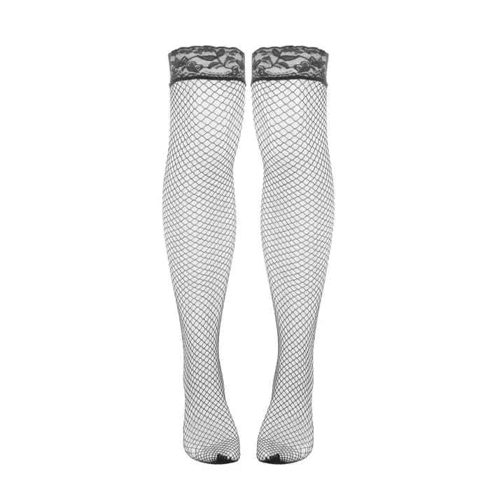 CLEVER-MENMODE Hommes Sheer Résille Bas Longs JK Sexy Dentelle Welt Sissy Chaussettes Sur Genou Cros