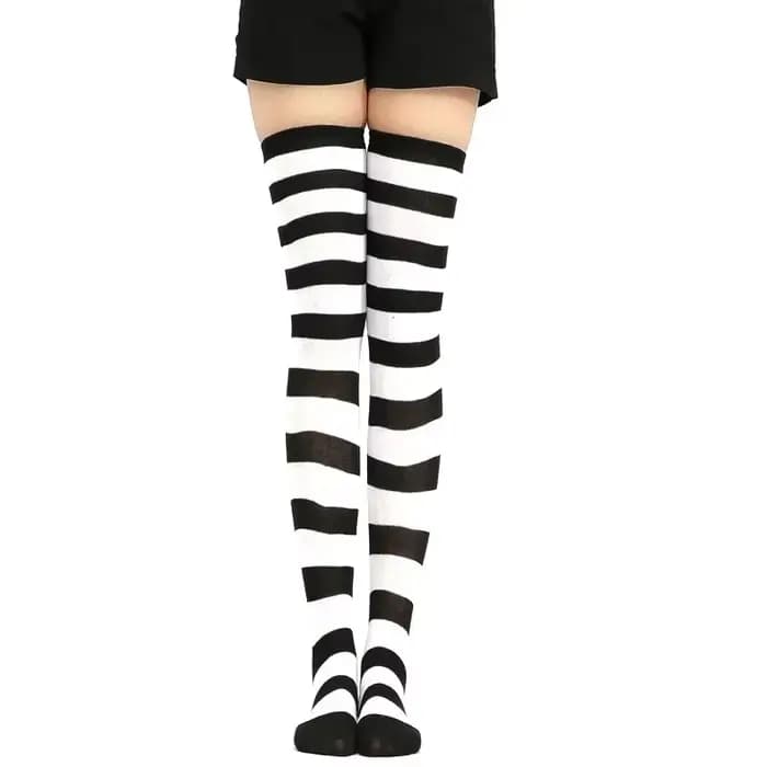 Chaud nouveau mignon chaussette bas femmes style japonais bleu blanc rayure genou jambes chaussette 