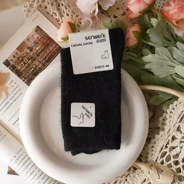Chaussettes chaudes en mélange de laine pour femmes, épaisses, mi-tube, poils de lapin doux, confort