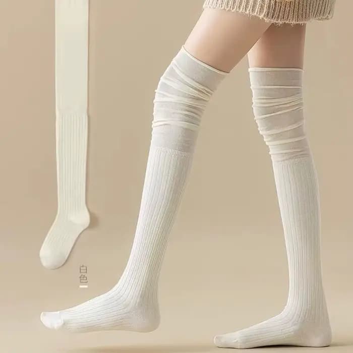 Chaussettes hautes pour femmes, pour printemps et automne, bas hauts de cuisse blancs Jk, bottes lon